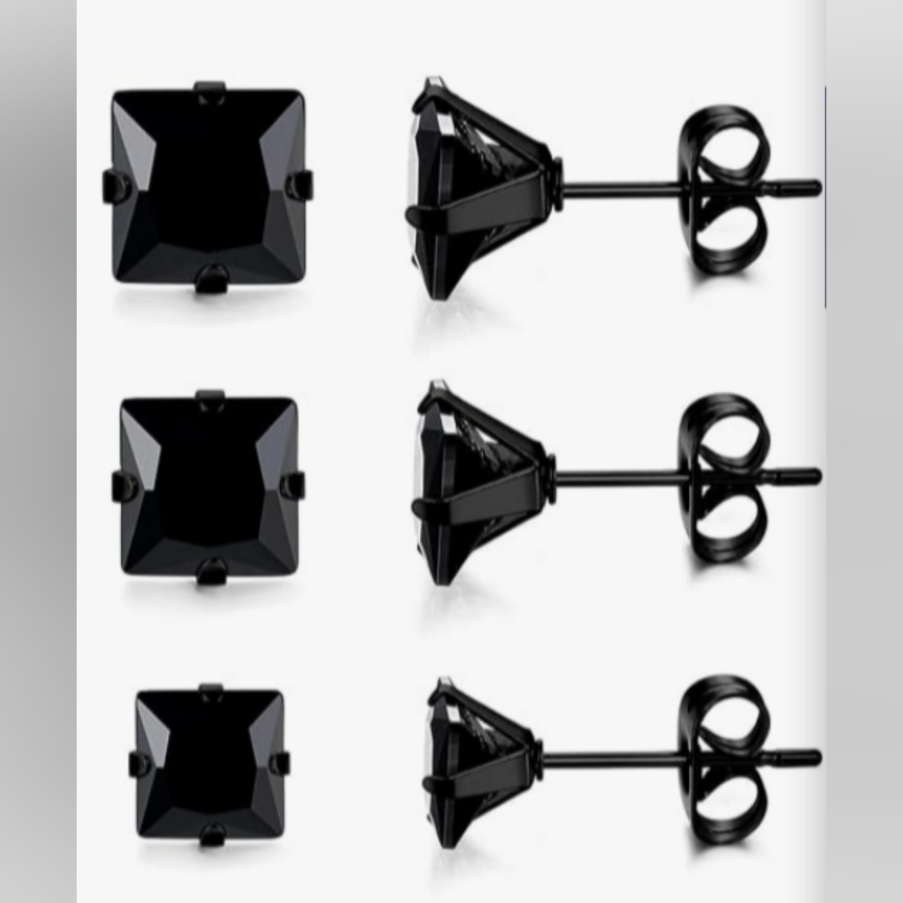 "Orazio" 3 Pair Set of Square Cubic Zirconia Earrings